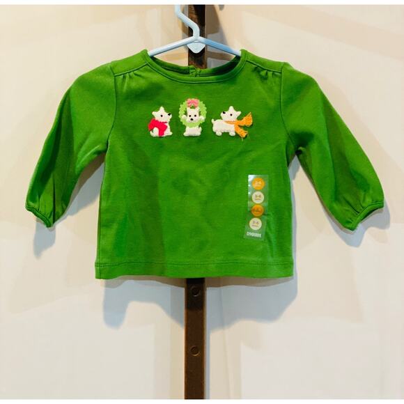 Gymboree green dogs holiday tee long sleeve t-shirt babay size 3-6 months - Picture 1 of 6